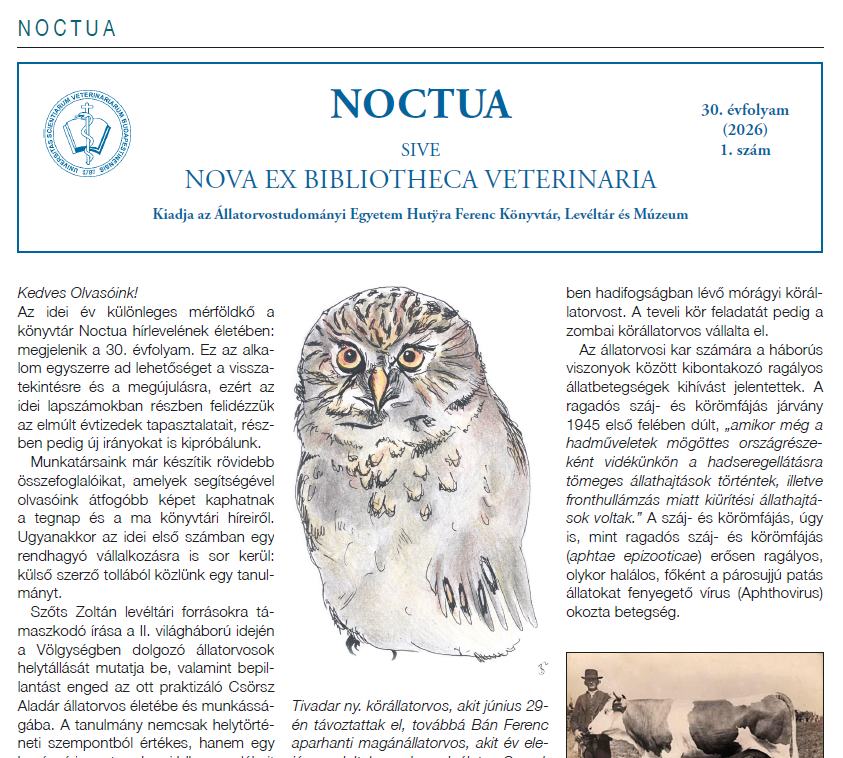 The difficult years of animal health in the Völgység – the new issue of Noctua has been published