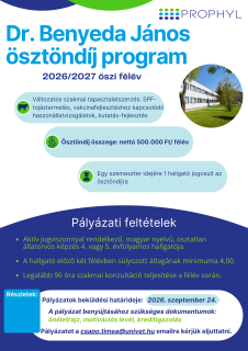 Pályázati kiírás: Dr. Benyeda János ösztöndíj program a Prophyl Kft. jóvoltából